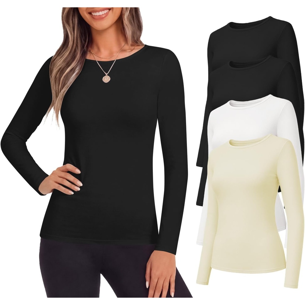 image:imageEkouaer Womens Long Sleeve Shirts Fleece Lined Tops Thermal Undershirts2 Black1 White1 Beige