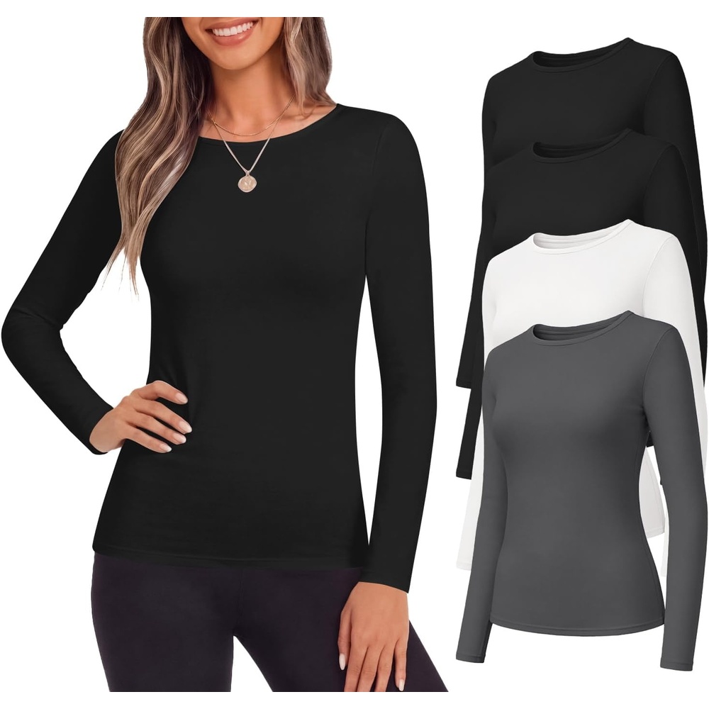 image:imageEkouaer Womens Long Sleeve Shirts Fleece Lined Tops Thermal Undershirts2 Black1 White1 Dark Grey