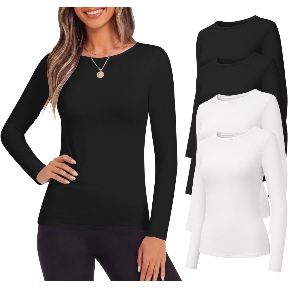 image:imageEkouaer Womens Long Sleeve Shirts Fleece Lined Tops Thermal Undershirts2 Black2 White