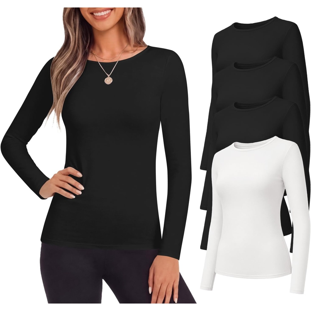 image:imageEkouaer Womens Long Sleeve Shirts Fleece Lined Tops Thermal Undershirts3 Black1 White