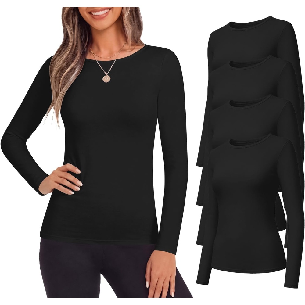 image:imageEkouaer Womens Long Sleeve Shirts Fleece Lined Tops Thermal Undershirts4 Black