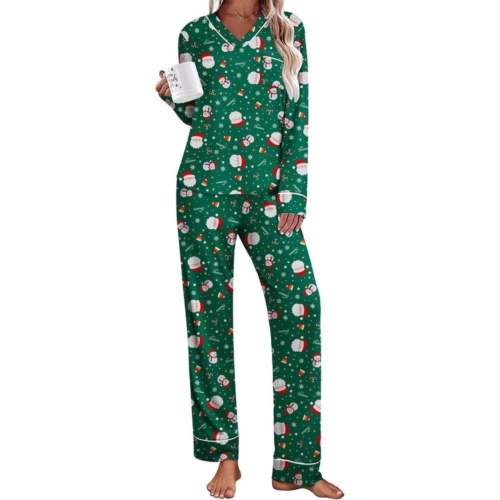 image:imageEkouaer Womens Pajamas Sets 2 Piece PJs Long Sleeve Sleepwear LoungewearChristmas Green Snowman