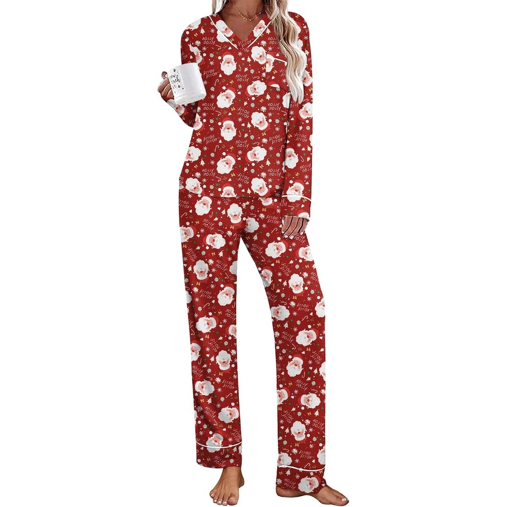image:imageEkouaer Womens Pajamas Sets 2 Piece PJs Long Sleeve Sleepwear LoungewearChristmas Red Santa Claus