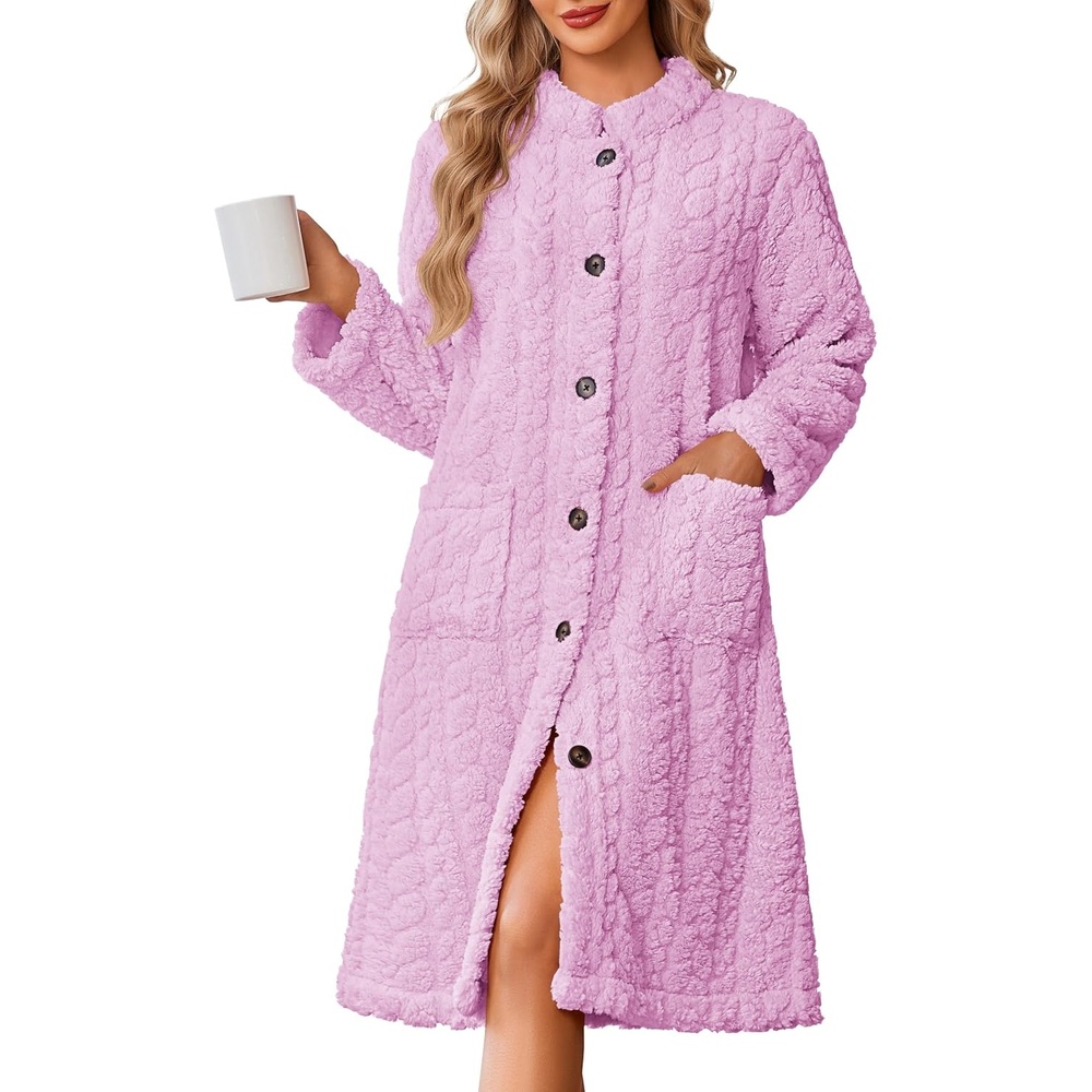 image:imageEkouaer Womens Plush Robe 2026 Warm Fleece Bathrobe Housecoat with PocketsPink