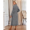 Ekouaer Plush Robe for Women 2026 Long Bathrobe Soft House Coat with Pocket(Dark Grey)