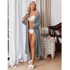 Ekouaer Plush Robe for Women 2026 Long Bathrobe Soft House Coat with Pocket(Dark Grey)