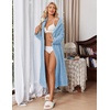 Ekouaer Plush Robe for Women 2026 Long Bathrobe Soft House Coat with Pocket(Light Blue)