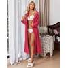 Ekouaer Plush Robe for Women 2026 Long Bathrobe Soft House Coat with Pocket(Red)