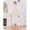 Ekouaer Plush Robes for Women Button Front Long Bathrobe(Beige)