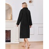 Ekouaer Plush Robes for Women Button Front Long Bathrobe(Black)