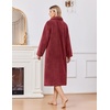 Ekouaer Plush Robes for Women Button Front Long Bathrobe(Burgundy)