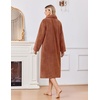 Ekouaer Plush Robes for Women Button Front Long Bathrobe(Camel)