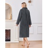 Ekouaer Plush Robes for Women Button Front Long Bathrobe(Grey)