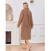 Ekouaer Plush Robes for Women Button Front Long Bathrobe(Khaki)