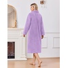 Ekouaer Plush Robes for Women Button Front Long Bathrobe(Lavender)