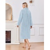 Ekouaer Plush Robes for Women Button Front Long Bathrobe(Light Blue)