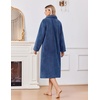Ekouaer Plush Robes for Women Button Front Long Bathrobe(Navy Blue)