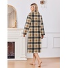 Ekouaer Plush Robes for Women Button Front Long Bathrobe(Plaid Khaki)