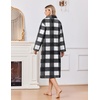Ekouaer Plush Robes for Women Button Front Long Bathrobe(Plaid White)