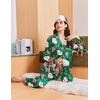 Ekouaer Women Classic Button Down Long Satin Pajamas Set Cute Bow Sleepwear(Santa Claus Green)