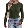 Ekouaer Women Long Sleeve Henley Tops Rib Knit Shirts Lightweigh Sweaters(Army Green)