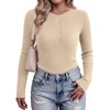 Ekouaer Women Long Sleeve Henley Tops Rib Knit Shirts Lightweigh Sweaters(Beige)