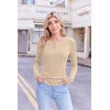 Ekouaer Women Long Sleeve Henley Tops Rib Knit Shirts Lightweigh Sweaters(Beige)