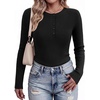 Ekouaer Women Long Sleeve Henley Tops Rib Knit Shirts Lightweigh Sweaters(Black)