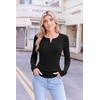 Ekouaer Women Long Sleeve Henley Tops Rib Knit Shirts Lightweigh Sweaters(Black)
