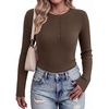 Ekouaer Women Long Sleeve Henley Tops Rib Knit Shirts Lightweigh Sweaters(Brown)