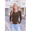 Ekouaer Women Long Sleeve Henley Tops Rib Knit Shirts Lightweigh Sweaters(Brown)