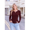 Ekouaer Women Long Sleeve Henley Tops Rib Knit Shirts Lightweigh Sweaters(Burgundy)