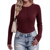 Ekouaer Women Long Sleeve Henley Tops Rib Knit Shirts Lightweigh Sweaters(Burgundy)