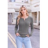 Ekouaer Women Long Sleeve Henley Tops Rib Knit Shirts Lightweigh Sweaters(Grey)