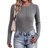 Ekouaer Women Long Sleeve Henley Tops Rib Knit Shirts Lightweigh Sweaters(Grey)