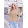 Ekouaer Women Long Sleeve Henley Tops Rib Knit Shirts Lightweigh Sweaters(Light Khaki)