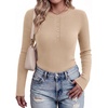 Ekouaer Women Long Sleeve Henley Tops Rib Knit Shirts Lightweigh Sweaters(Light Khaki)