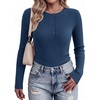 Ekouaer Women Long Sleeve Henley Tops Rib Knit Shirts Lightweigh Sweaters(Light Navy Blue)