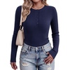 Ekouaer Women Long Sleeve Henley Tops Rib Knit Shirts Lightweigh Sweaters(Navy Blue)