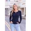 Ekouaer Women Long Sleeve Henley Tops Rib Knit Shirts Lightweigh Sweaters(Navy Blue)