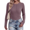 Ekouaer Women Long Sleeve Henley Tops Rib Knit Shirts Lightweigh Sweaters(Purplish Red)