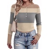 Ekouaer Women Long Sleeve Henley Tops Rib Knit Shirts Lightweigh Sweaters(Stripe-jh537)