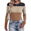 Ekouaer Women Long Sleeve Henley Tops Rib Knit Shirts Lightweigh Sweaters(Stripe-tw638)