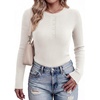 Ekouaer Women Long Sleeve Henley Tops Rib Knit Shirts Lightweigh Sweaters(White)