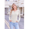 Ekouaer Women Long Sleeve Henley Tops Rib Knit Shirts Lightweigh Sweaters(White)