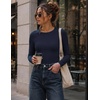Ekouaer Womens Long Sleeve Shirts Fleece Lined Tops Thermal Undershirts(Navy Blue)
