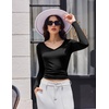Ekouaer Womens Long Sleeve Shirts V Neck Ribbed Thermal Undershirts(Black)
