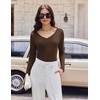 Ekouaer Womens Long Sleeve Shirts V Neck Ribbed Thermal Undershirts(Brown)