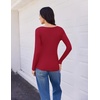 Ekouaer Womens Long Sleeve Shirts V Neck Ribbed Thermal Undershirts(Dark Red)
