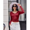 Ekouaer Womens Long Sleeve Shirts V Neck Ribbed Thermal Undershirts(Dark Red)